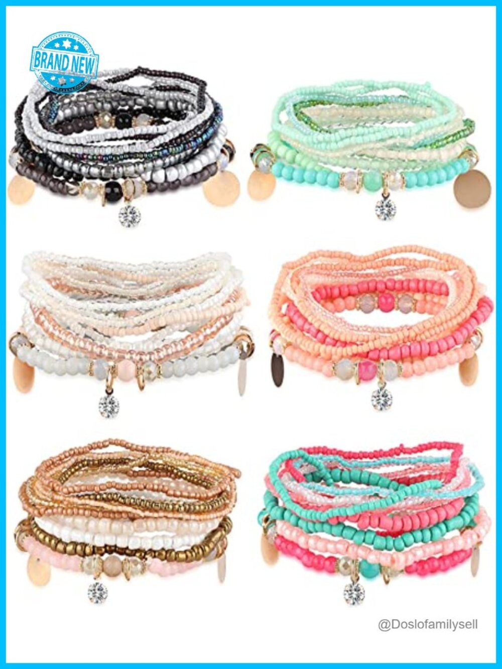 6 Sets Boho Bead Bracelets Multilayered Stackable Stretch Bracelets for Women